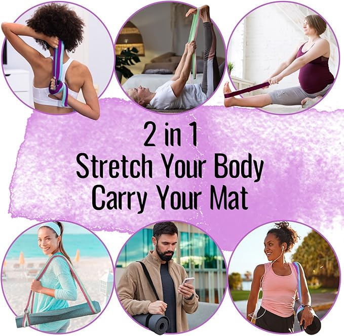 TECEUM Yoga Strap & Mat Strap – 2 IN 1 – Cotton – 6 ft 8 ft 10 ft (30+ colors) – Adjustable
