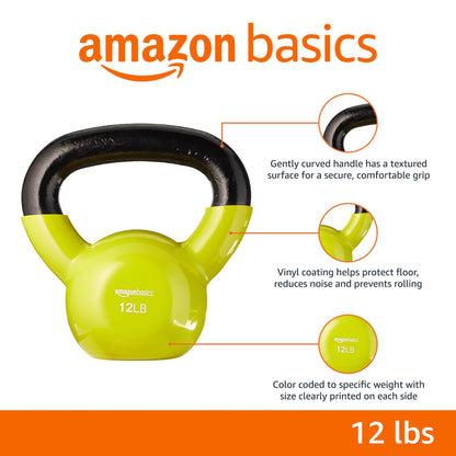 Amazon Basics Vinyl Coated Cast Iron Kettlebell for Training, 12 Pounds, Wide Handle, Home Workout