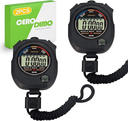 2 Pack Multi-Function Digital Stopwatch Timer, Large Display with Date, Time, and Alarm, Ideal for