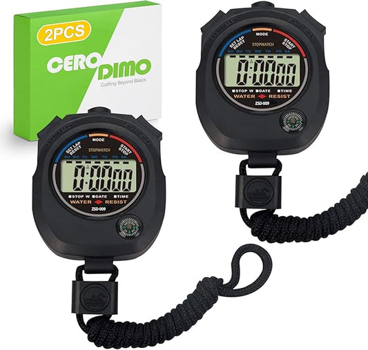 2 Pack Multi-Function Digital Stopwatch Timer, Large Display with Date, Time, and Alarm, Ideal for