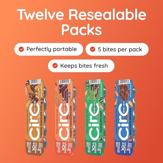 CirC Energy Bites - Chocolate Lovers Variety 12 Pack Gluten Free Protein Balls - 10g Protein, Whole