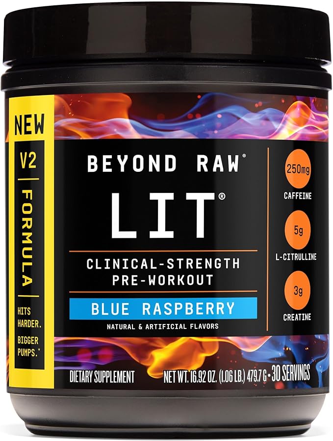 BEYOND RAW LIT V2 Clinical Strength Pre Workout Powder, Hits Harder, Bigger Pumps, Caffeine
