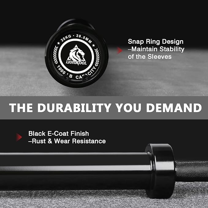 LIONSCOOL 7FT Olympic Barbell for Weightlifting, Power Lifting, 2 Inch Strength Training Bar for