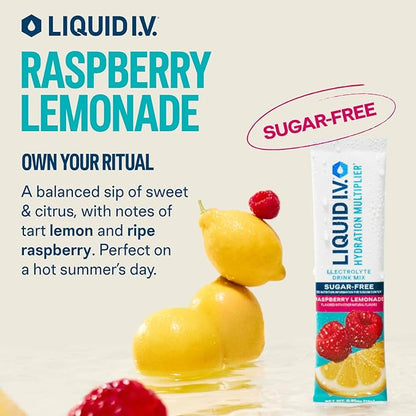 Liquid I.V.® Hydration Multiplier Sugar Free – Raspberry Lemonade | Electrolyte Powder Drink Mix |