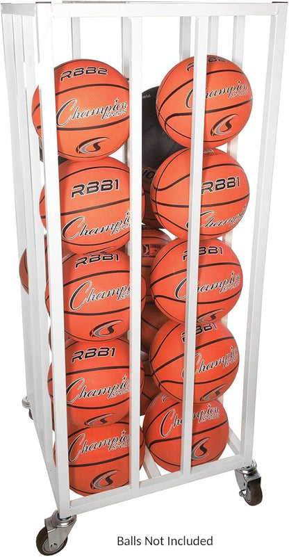 Champion Sports Deluxe Heavy Duty Basketball Storage Cart with Locking Swivel Caster Wheels (Black)