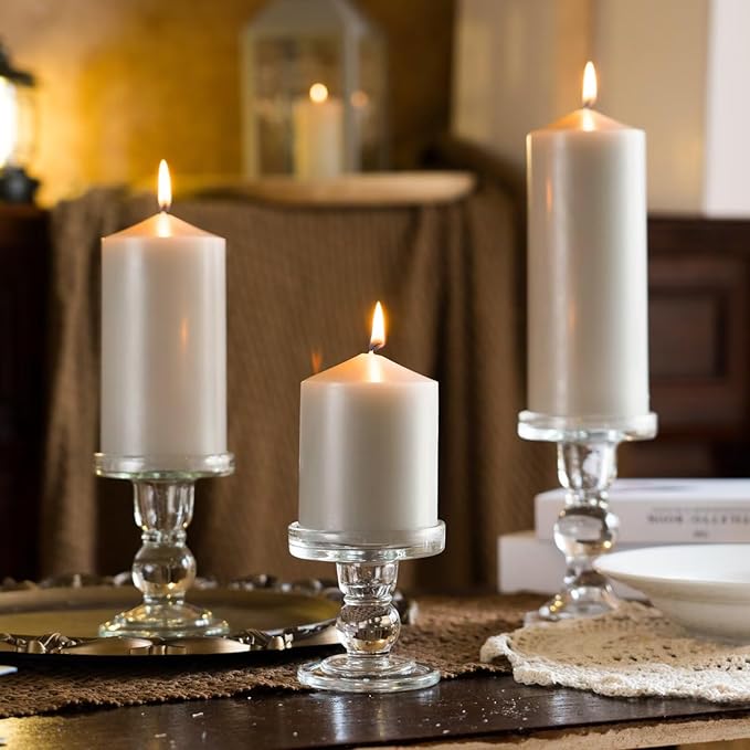 MOZEAL 3" x 8" Hand-Poured Unscented Candles,Large Gray Pillar Candles Set of 2,No Drip,Approx 120