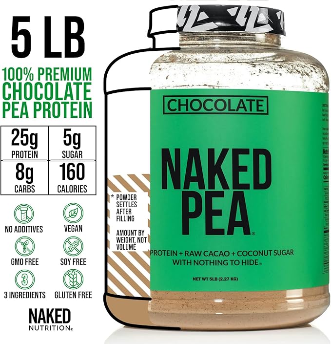 NAKED nutrition Chocolate Naked Pea Protein Isolate - 5Lb Bulk, Plant Based, Vegetarian & Vegan
