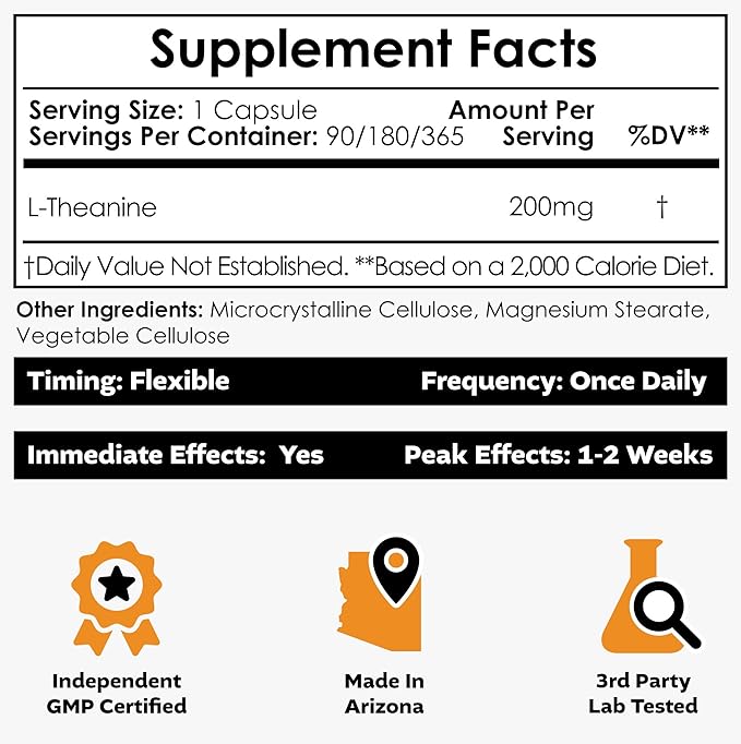 Nootropics Depot L-Theanine Capsules 200mg (90 Count) | Promotes Relaxation | Supports Healthy