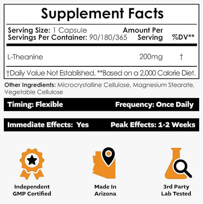 Nootropics Depot L-Theanine Capsules 200mg (90 Count) | Promotes Relaxation | Supports Healthy