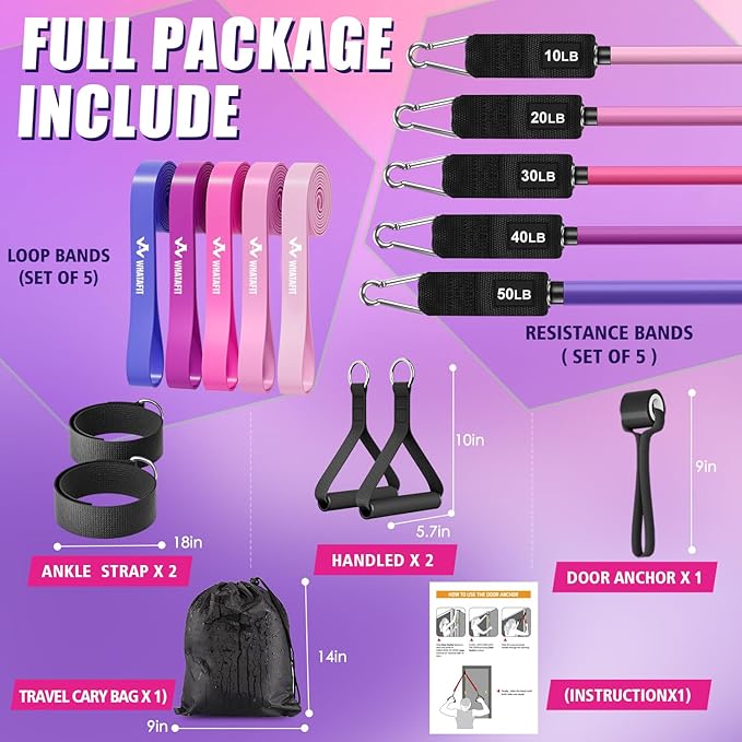 WHATAFIT Resistance Bands, Exercise Bands，Resistance Bands for Working Out, Work Out Bands with