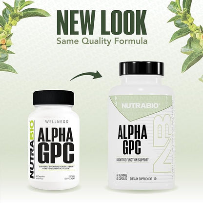 NutraBio Alpha GPC, Brain Support & Improved Memory Function, 300mg - 60 Vegetable Capsules