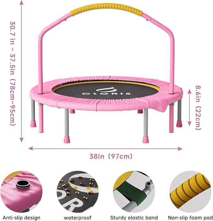 CLORIS 38in/48in Folding Trampoline - Max Load 220lbs / 450lbs Trampoline Rebounder Trampoline for
