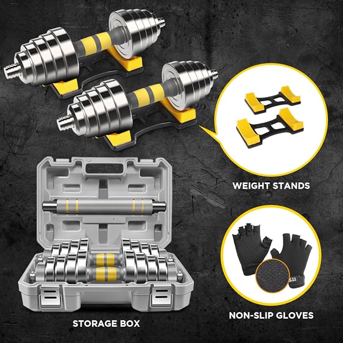 PHOEROS Adjustable Dumbbell Set - 44/66/88 LBS weights set, Dumbbell Barbell 3 in 1, Steel