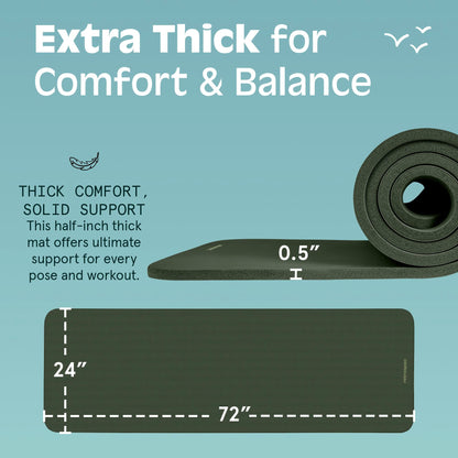 Retrospec Solana Yoga Mat 1/2" Thick w/Nylon Strap for Men & Women - Non Slip Excercise Mat for