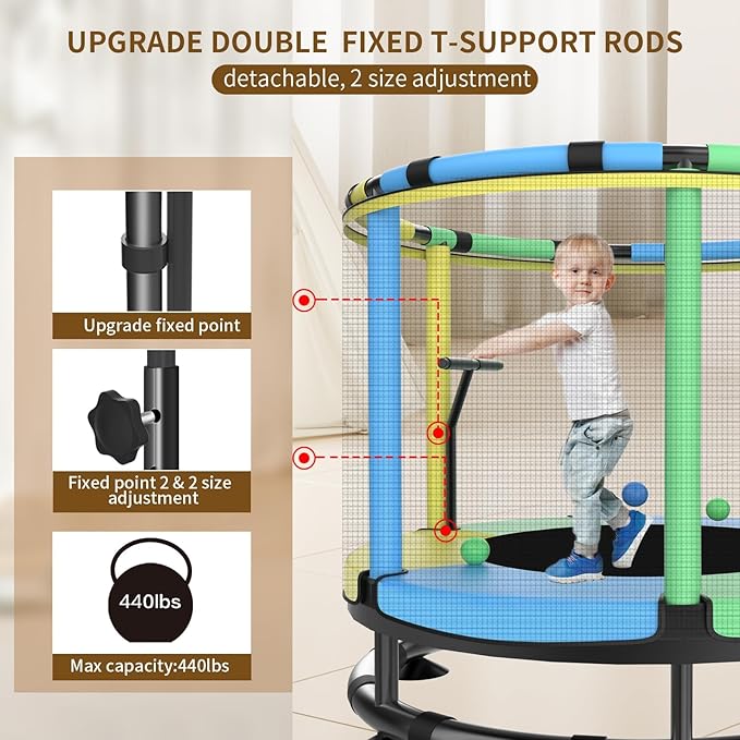 Trampoline for Kids, Full Anti-Rust 440lbs Anti-Rollover Round Bottom Toddler Trampoline