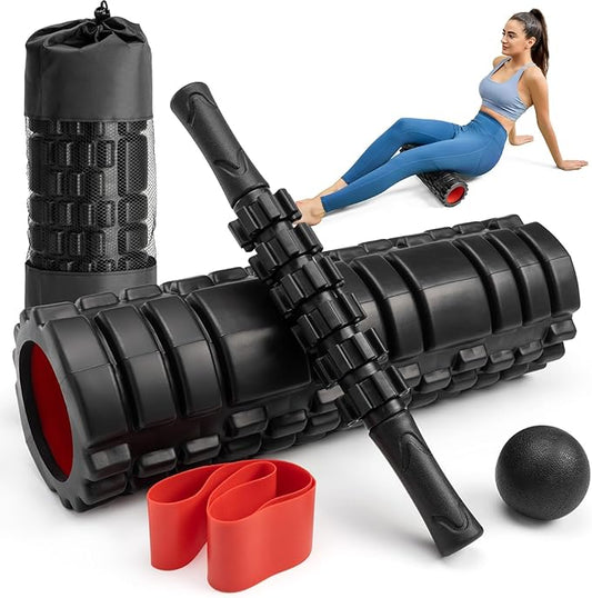 5-in-1 Foam Roller Set, Massage Roller Stick, Massage Ball, Resistance Band for Deep Muscle
