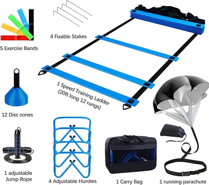 Agility Training Equipment, Football Training Equipment Includes 20FT Agility Ladder,4 Adjustable