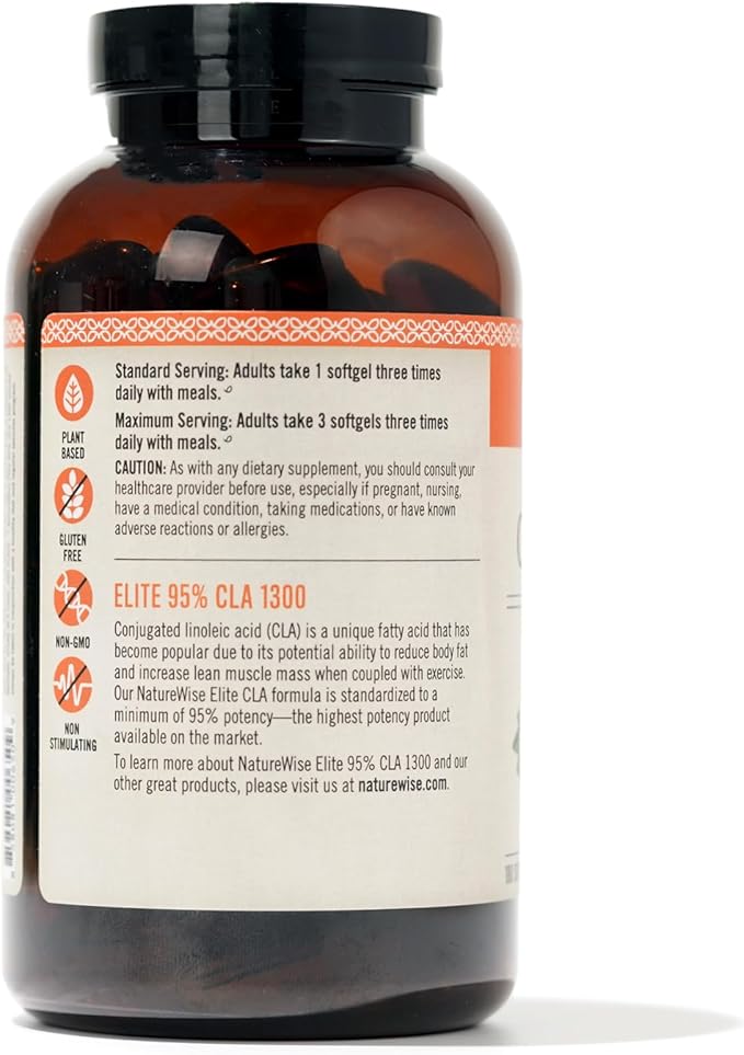 NatureWise CLA 1300 - 95% Active Conjugated Linoleic Acid for Women and Men, Not Stimulating