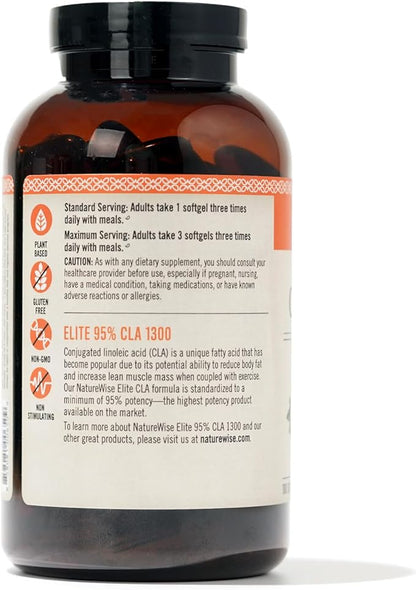 NatureWise CLA 1300 - 95% Active Conjugated Linoleic Acid for Women and Men, Not Stimulating