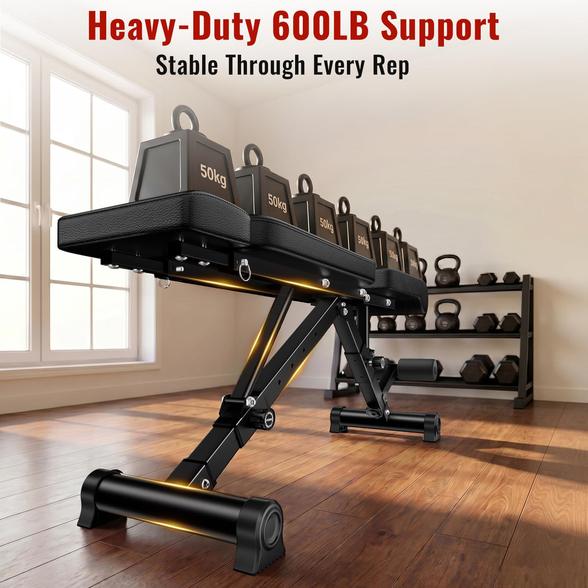 HEROGIFT Adjustable Weight Bench, 600 LB Capacity with Headrest