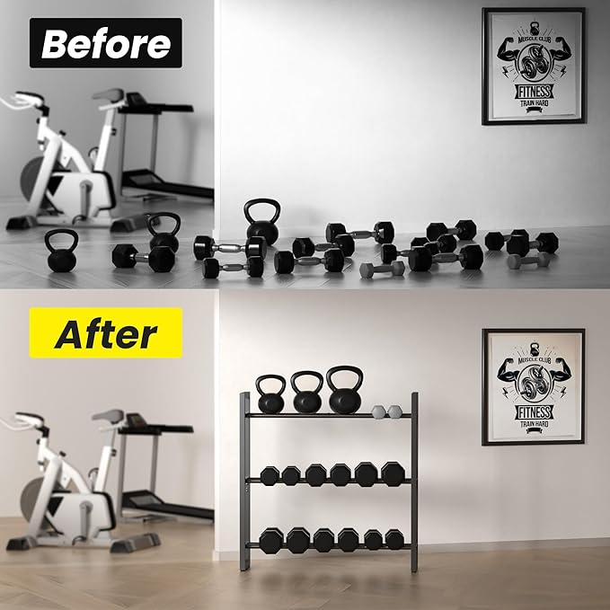 Pickpiff Adjustable 3-Tier Dumbbell Rack – Heavy-Duty Metal Weight Storage Stand for Dumbbells