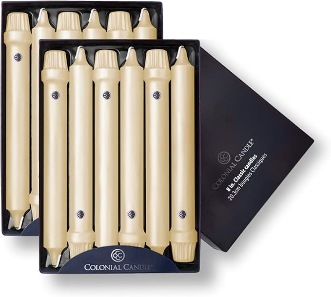 Colonial Candle Unscented Taper Candle, Classic Collection, Limoncello, 8 in, Pack of 12 - Up to 6