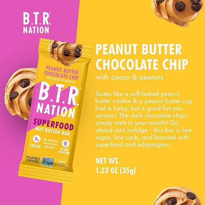 B.T.R. Nation Vegan Keto Superfood Protein Bars - Peanut Butter Chocolate Chip BLISS | (12) Bars |