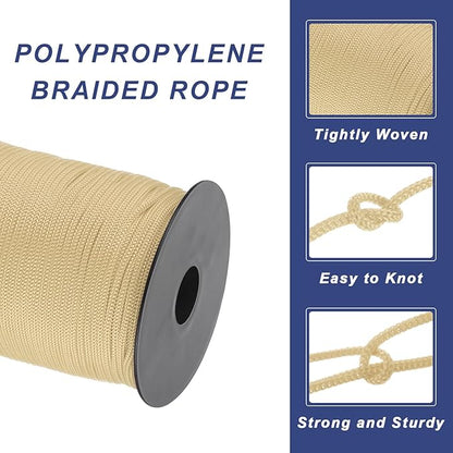 MECCANIXITY 1/8 Inch Polypropylene Rope Braided Ropes, 328ft Nylon Rope Hollow Utility Cord for