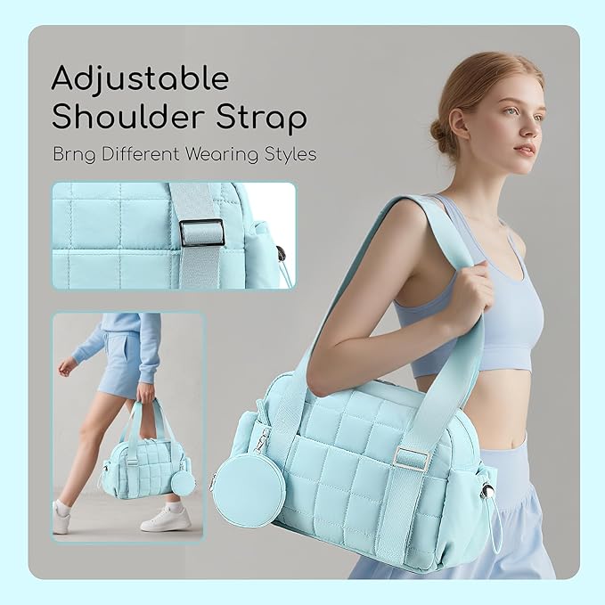 CAMTOP Mini Gym Bag for Women, Small Gym Tote Bag Puffy Quilted Sports Duffel Bag with Wet