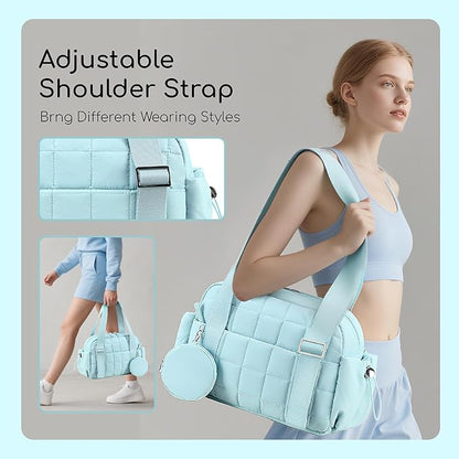 CAMTOP Mini Gym Bag for Women, Small Gym Tote Bag Puffy Quilted Sports Duffel Bag with Wet