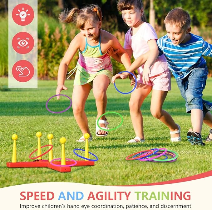 OBTANIM 12 Pcs Plastic Ring Toss Game for Kids and Outdoor Toss Rings for Speed and Agility