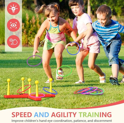 OBTANIM 12 Pcs Plastic Ring Toss Game for Kids and Outdoor Toss Rings for Speed and Agility
