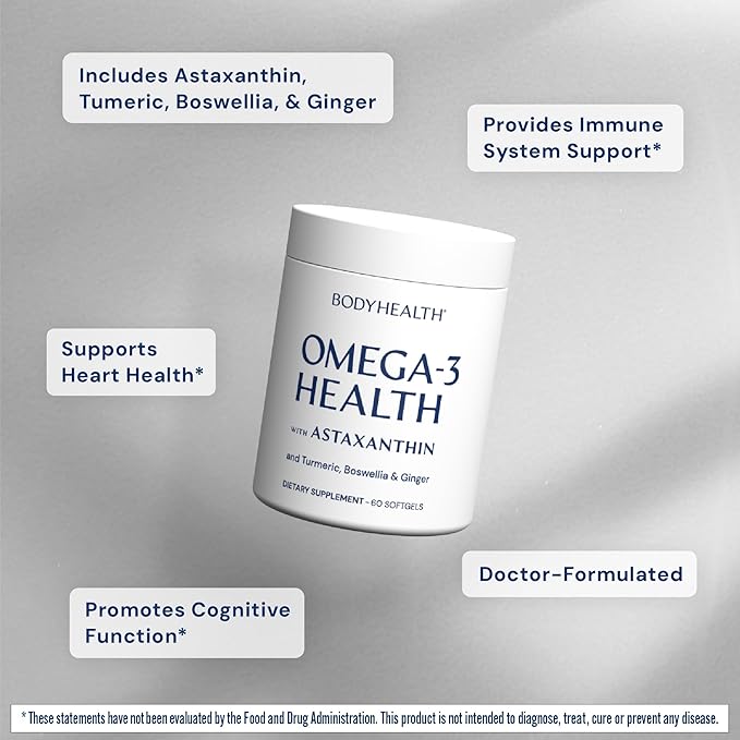 BodyHealth Omega 3 Health, Fish Oil Supplement for Women and Men, Heart and Brain Health, Fish Oil
