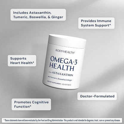 BodyHealth Omega 3 Health, Fish Oil Supplement for Women and Men, Heart and Brain Health, Fish Oil