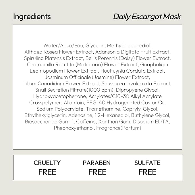 LAPCOS Escargot Sheet Mask, Daily Face Mask with Snail Filtrate to Moisturize and Soothe Skin