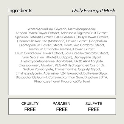 LAPCOS Escargot Sheet Mask, Daily Face Mask with Snail Filtrate to Moisturize and Soothe Skin