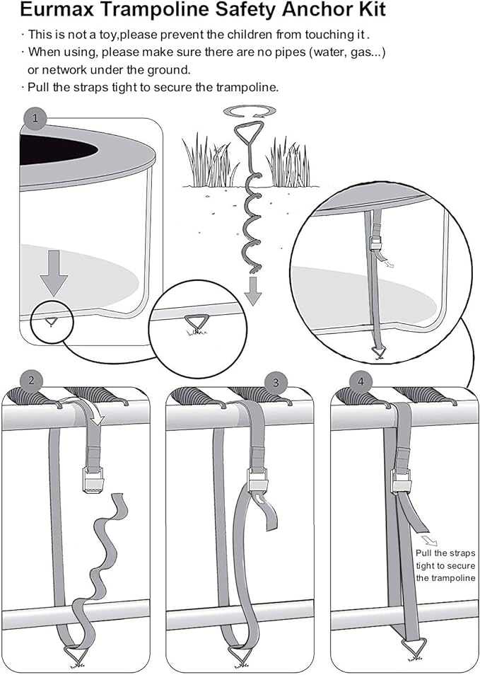 Eurmax USA Trampoline Stakes Heavy Duty Trampoline Parts Corkscrew Shape Steel Stakes Anchor Kit