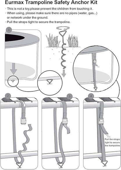 Eurmax USA Trampoline Stakes Heavy Duty Trampoline Parts Corkscrew Shape Steel Stakes Anchor Kit
