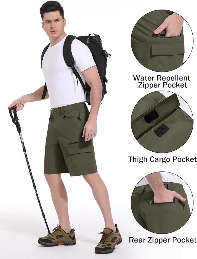 CRYSULLY Men's Hiking Cargo Shorts Outdoor Summer Lightweight Quick Dry Work Casual Shorts with 5