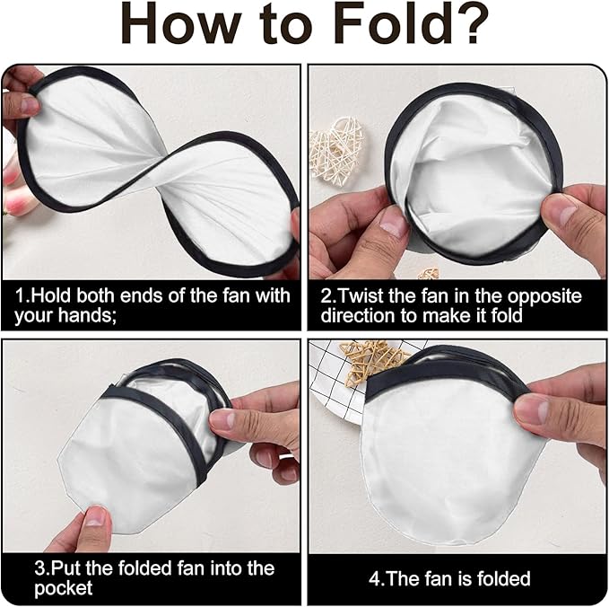 100PCS Foldable Flying Disc Fans with Bags, 9.8'' DIY Handheld Black Egde Fabric Folding Fan for