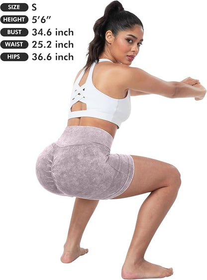CHRLEISURE Women's 4 Packs Workout Gym Shorts, High Waisted Butt Lifting Scrunch Butt Seamless
