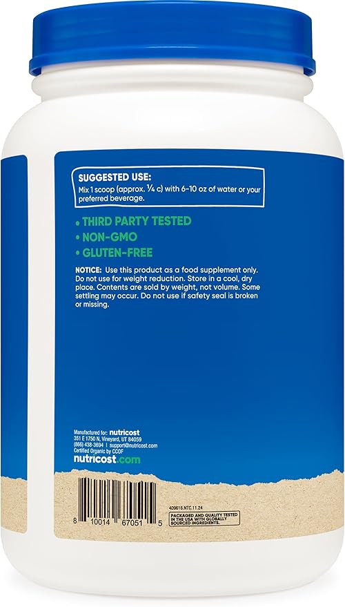 Nutricost Organic Pea Protein Isolate Powder (2LBS) - Unflavored, Certified USDA Organic, Protein