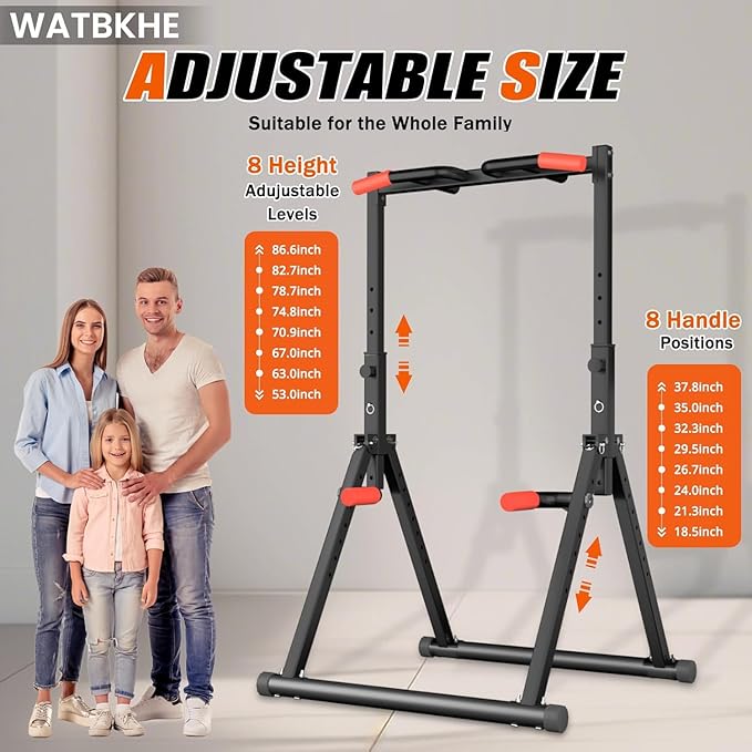 Power Tower Pull Up Dip Station Foldable, Pull Up Bar Station Adjustable, Multi-Function Home Gym