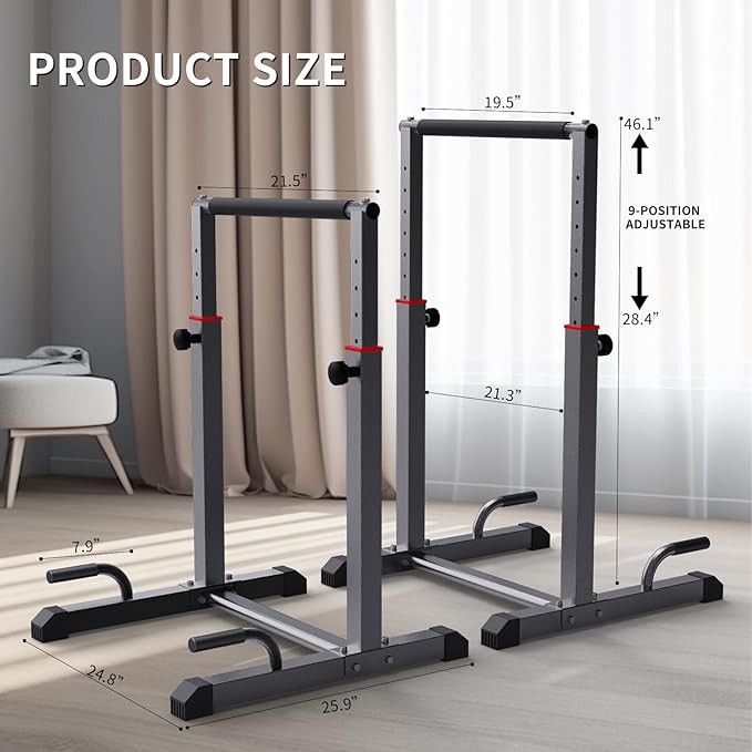 K KiNGKANG Dip Bar Station Set, 9 Level Adjustable, 1200lbs Heave Duty Dip Station for Full Body