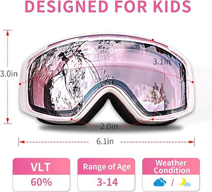 Freela Kids Ski Snowboard Goggles for Toddler(3-14) Youth Anti Fog Anti UV Goggles Girls Boys Snow