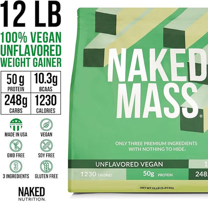 NAKED Vegan Mass - Natural Vegan Weight Gainer Protein Powder - 1,230 Calories, Non-GMO, Soy &