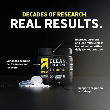 Ascent Clean Creatine Monohydrate Powder - 5G Per Serving, Creapure Creatine Supplement