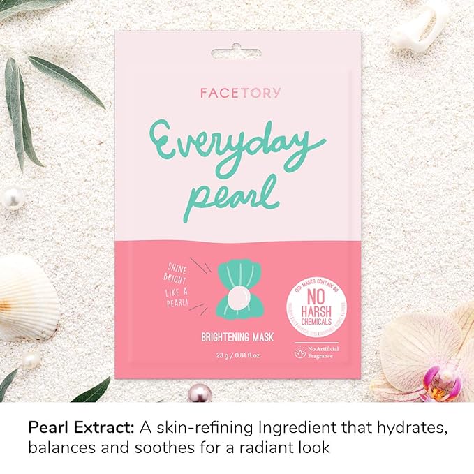 FACETORY K Beauty Face Mask Skin Care - Everyday PEARL Brightening Sheet Mask | Plant-Based with