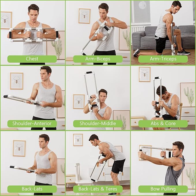 Push Down Bar Machine - Chest Expander at Home Workout Equipment, Arm Exerciser - Portable Spring