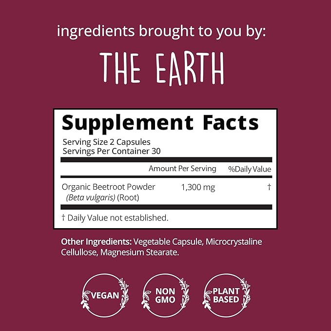 Organic Beet Root Capsules [1,300mg Superfood] ??Blood Pressure Support, Nitric Oxide Supplements